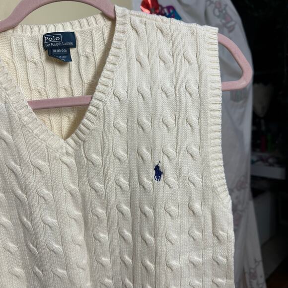 Polo Ralph Lauren‎ Cable Knit Cotton Sweater Vest Size XL Cream Old Money - Picture 4 of 11